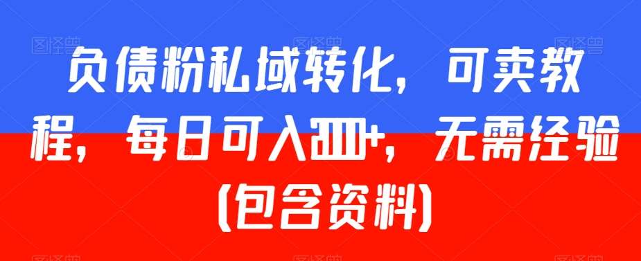 负债粉私域转化，可卖教程，每日可入2000+，无需经验（包含资料）【揭秘】网创吧-网创项目资源站-副业项目-创业项目-搞钱项目网创吧