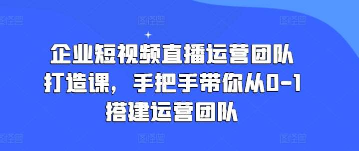 企业短视频直播运营团队打造课，手把手带你从0-1搭建运营团队网创吧-网创项目资源站-副业项目-创业项目-搞钱项目网创吧