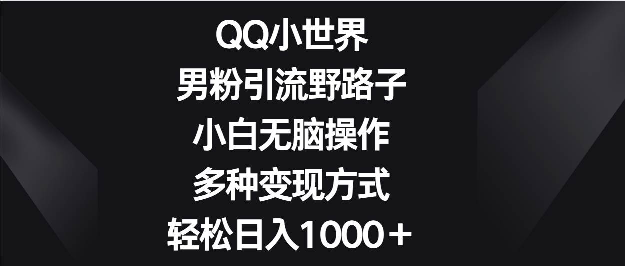 QQ小世界男粉引流野路子,小白无脑操作,多种变现方式轻松日入1000+网创吧-网创项目资源站-副业项目-创业项目-搞钱项目网创吧