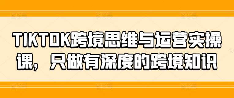 TIKTOK跨境思维与运营实操课，只做有深度的跨境知识网创吧-网创项目资源站-副业项目-创业项目-搞钱项目网创吧