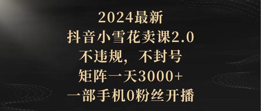 （9639期）2024最新抖音小雪花卖课2.0 不违规 不封号 矩阵一天3000+一部手机0粉丝开播网创吧-网创项目资源站-副业项目-创业项目-搞钱项目网创吧