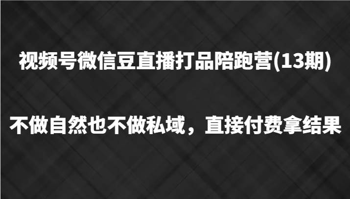 视频号微信豆直播打品陪跑(13期)，不做不自然流不做私域，直接付费拿结果网创吧-网创项目资源站-副业项目-创业项目-搞钱项目网创吧
