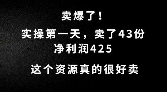 这个资源，需求很大，实操第一天卖了43份，净利润425【揭秘】网创吧-网创项目资源站-副业项目-创业项目-搞钱项目网创吧