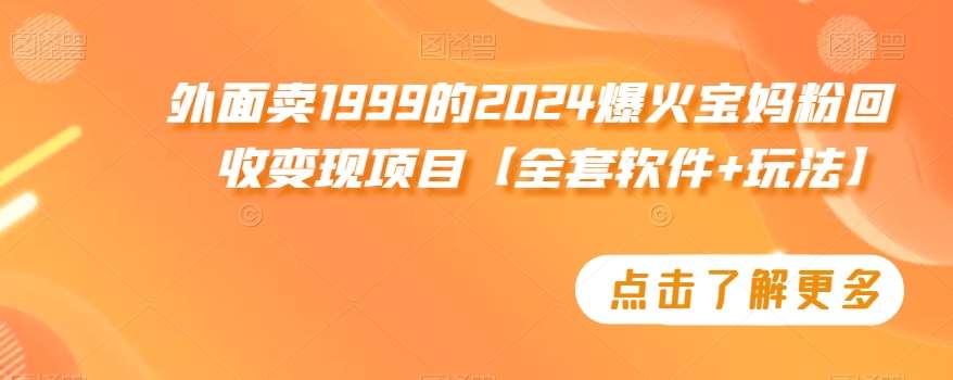 外面卖1999的2024爆火宝妈粉回收变现项目【全套软件+玩法】【揭秘】网创吧-网创项目资源站-副业项目-创业项目-搞钱项目网创吧