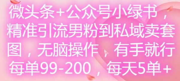 微头条+公众号小绿书，精准引流男粉到私域卖套图，无脑操作，有手就行，每单99-200，每天5单网创吧-网创项目资源站-副业项目-创业项目-搞钱项目网创吧