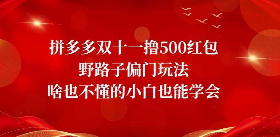 拼多多双十一撸500红包野路子偏门玩法，啥也不懂的小白也能学会【揭秘】网创吧-网创项目资源站-副业项目-创业项目-搞钱项目网创吧