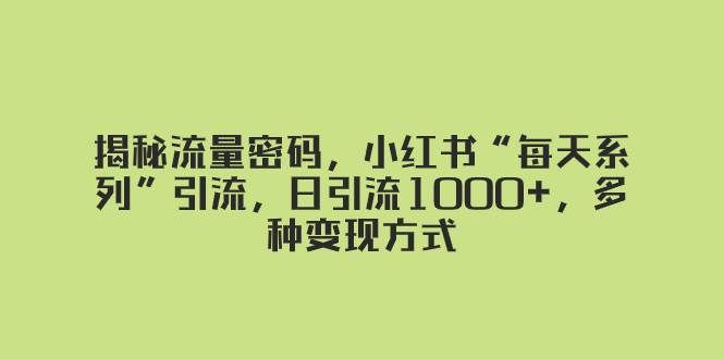 （8179期）揭秘流量密码，小红书“每天系列”引流，日引流1000+，多种变现方式网创吧-网创项目资源站-副业项目-创业项目-搞钱项目网创吧