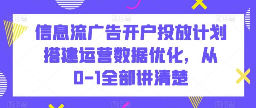 信息流广告开户投放计划搭建运营数据优化，从0-1全部讲清楚网创吧-网创项目资源站-副业项目-创业项目-搞钱项目网创吧