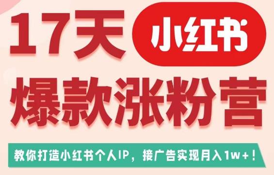 17天小红书爆款涨粉营（广告变现方向），教你打造小红书博主IP、接广告变现的网创吧-网创项目资源站-副业项目-创业项目-搞钱项目网创吧