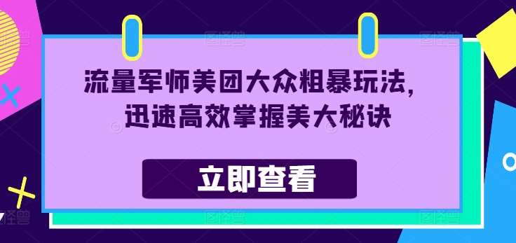 流量军师美团大众粗暴玩法，迅速高效掌握美大秘诀网创吧-网创项目资源站-副业项目-创业项目-搞钱项目网创吧