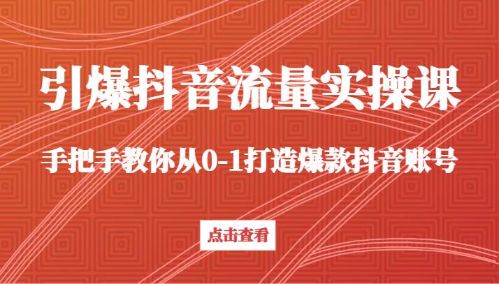 引爆抖音流量实操课，手把手教你从0-1打造爆款抖音账号（27节课）网创吧-网创项目资源站-副业项目-创业项目-搞钱项目网创吧