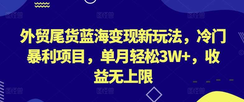 外贸尾货蓝海变现新玩法，冷门暴利项目，单月轻松3W+，收益无上限【揭秘】网创吧-网创项目资源站-副业项目-创业项目-搞钱项目网创吧