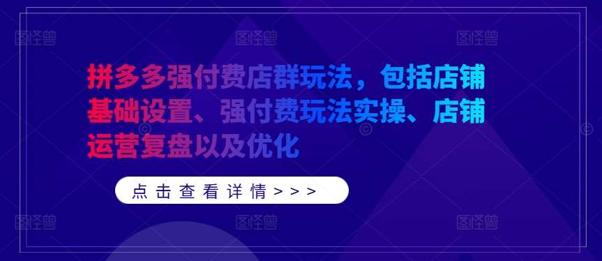 拼多多强付费店群玩法，包括店铺基础设置、强付费玩法实操、店铺运营复盘以及优化网创吧-网创项目资源站-副业项目-创业项目-搞钱项目网创吧
