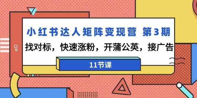 小红书达人矩阵变现营第3期，找对标，快速涨粉，开蒲公英，接广告（11节课）网创吧-网创项目资源站-副业项目-创业项目-搞钱项目网创吧