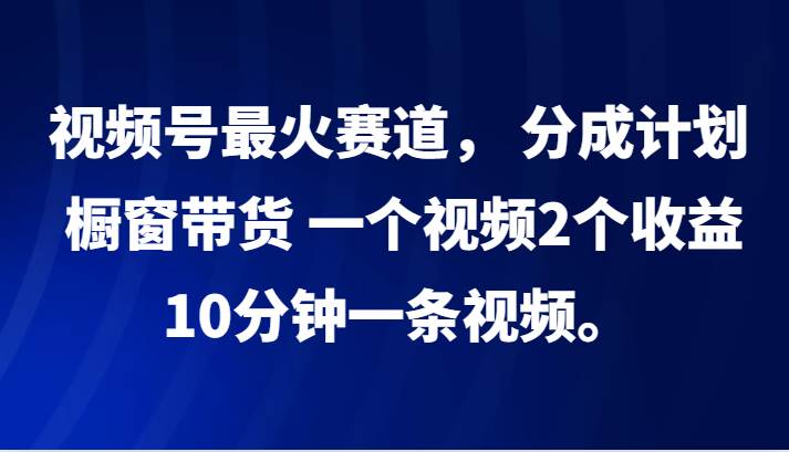 视频号最火赛道, 分成计划, 橱窗带货,一个视频2个收益,10分钟一条视频。网创吧-网创项目资源站-副业项目-创业项目-搞钱项目网创吧