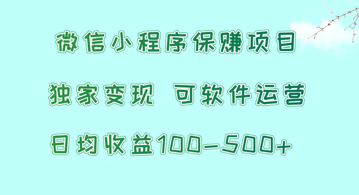 微信小程序保赚项目，日均收益100~500+，独家变现，可软件运营网创吧-网创项目资源站-副业项目-创业项目-搞钱项目网创吧
