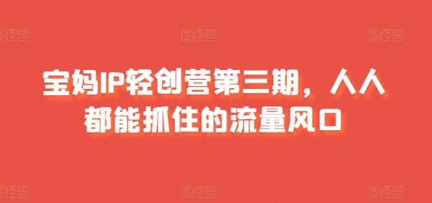 宝妈IP轻创营第三期，人人都能抓住的流量风口网创吧-网创项目资源站-副业项目-创业项目-搞钱项目网创吧