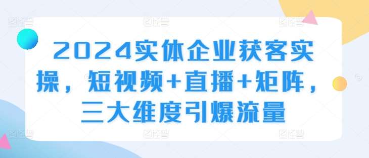 2024实体企业获客实操，短视频+直播+矩阵，三大维度引爆流量网创吧-网创项目资源站-副业项目-创业项目-搞钱项目网创吧