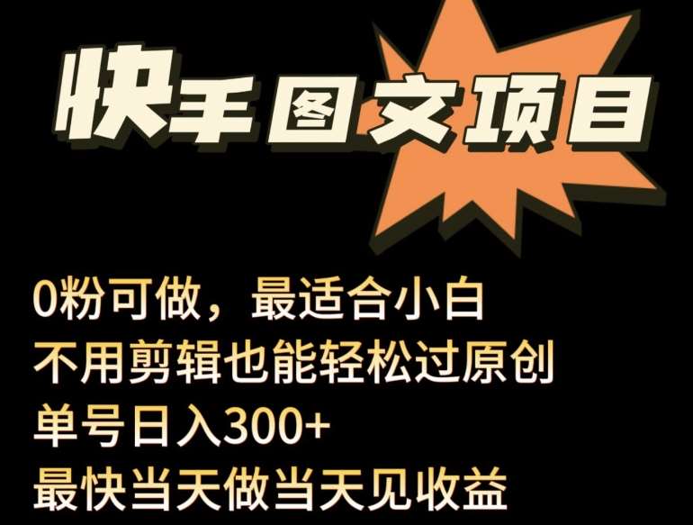 24年最新快手图文带货项目，零粉可做，不用剪辑轻松过原创单号轻松日入300+【揭秘】网创吧-网创项目资源站-副业项目-创业项目-搞钱项目网创吧