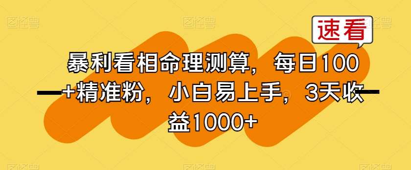 暴利看相命理测算，每日100+精准粉，小白易上手，3天收益1000+【揭秘】网创吧-网创项目资源站-副业项目-创业项目-搞钱项目网创吧