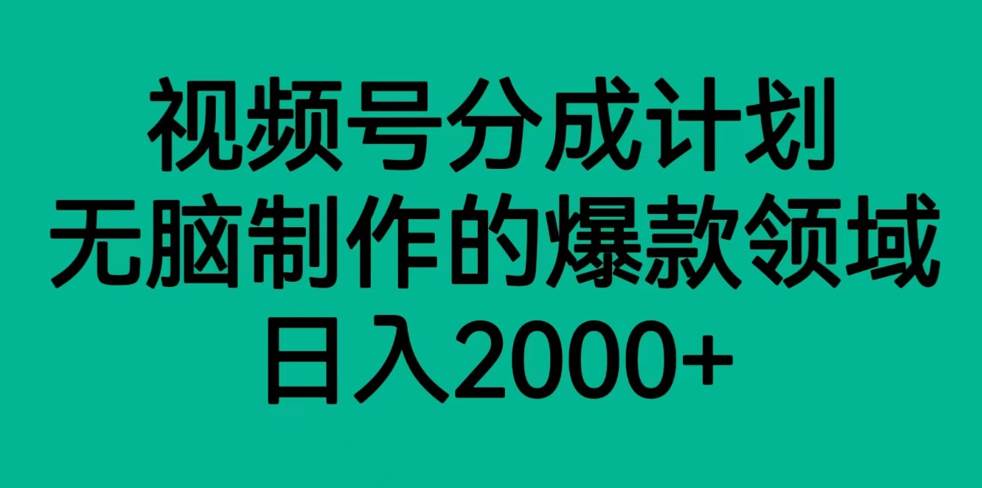 视频号分成计划，轻松无脑制作的爆款领域，日入2000+网创吧-网创项目资源站-副业项目-创业项目-搞钱项目网创吧