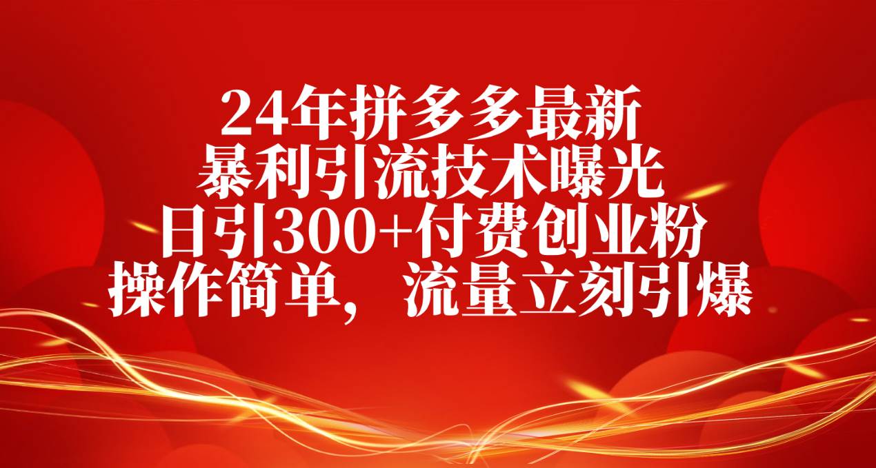 （10559期）24年拼多多最新暴利引流技术曝光，日引300+付费创业粉，操作简单，流量…网创吧-网创项目资源站-副业项目-创业项目-搞钱项目网创吧