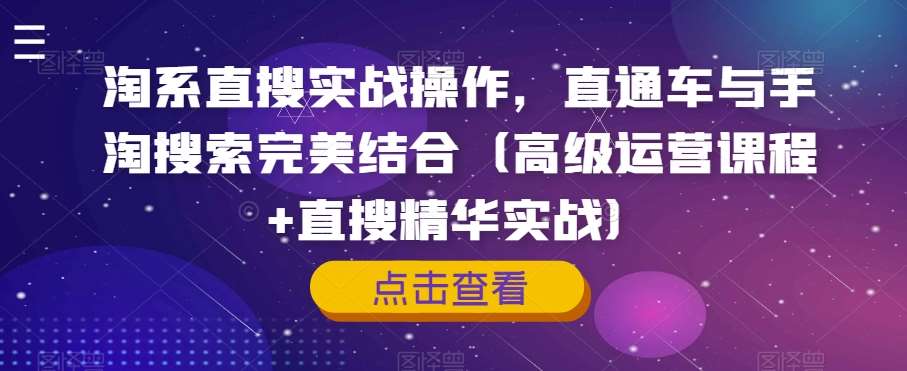 淘系直搜实战操作，直通车与手淘搜索完美结合（高级运营课程+直搜精华实战）网创吧-网创项目资源站-副业项目-创业项目-搞钱项目网创吧