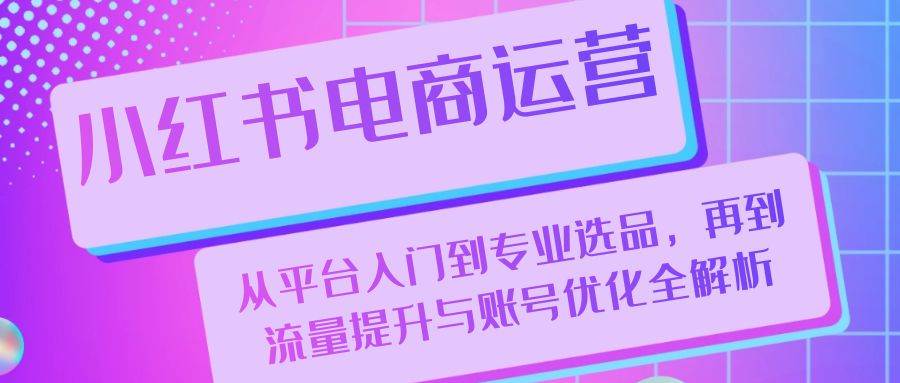 小红书电商运营：从平台入门到专业选品，再到流量提升与账号优化全解析网创吧-网创项目资源站-副业项目-创业项目-搞钱项目网创吧