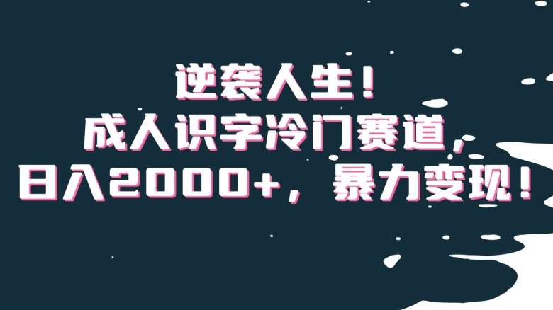 逆袭人生!成人识字冷门赛道,日入2000+,暴力变现!【揭秘】网创吧-网创项目资源站-副业项目-创业项目-搞钱项目网创吧
