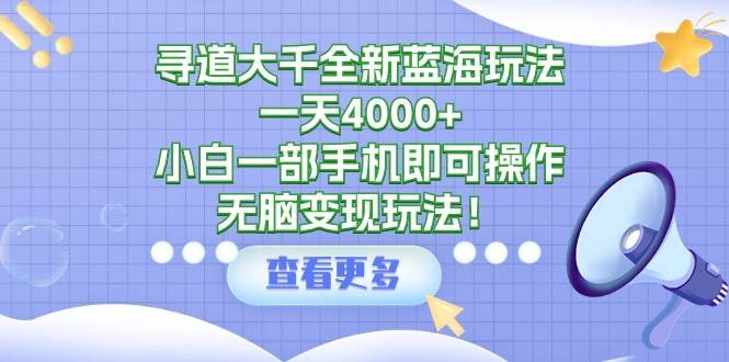 （9479期）寻道大千全新蓝海玩法，一天4000+，小白一部手机即可操作，无脑变现玩法！网创吧-网创项目资源站-副业项目-创业项目-搞钱项目网创吧