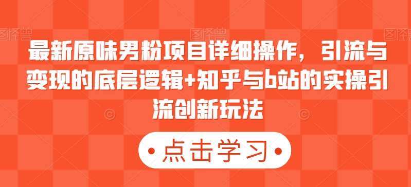 最新原味男粉项目详细操作，引流与变现的底层逻辑+知乎与b站的实操引流创新玩法网创吧-网创项目资源站-副业项目-创业项目-搞钱项目网创吧