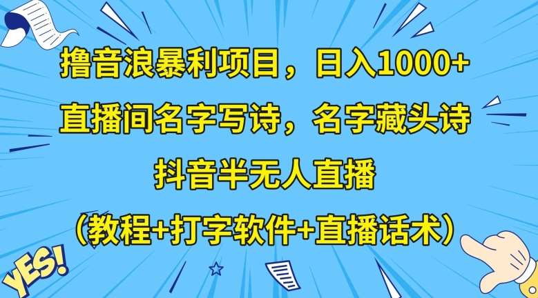 撸音浪暴利项目，日入1000+，直播间名字写诗，名字藏头诗，抖音半无人直播（教程+打字软件+直播话术）【揭秘】网创吧-网创项目资源站-副业项目-创业项目-搞钱项目网创吧