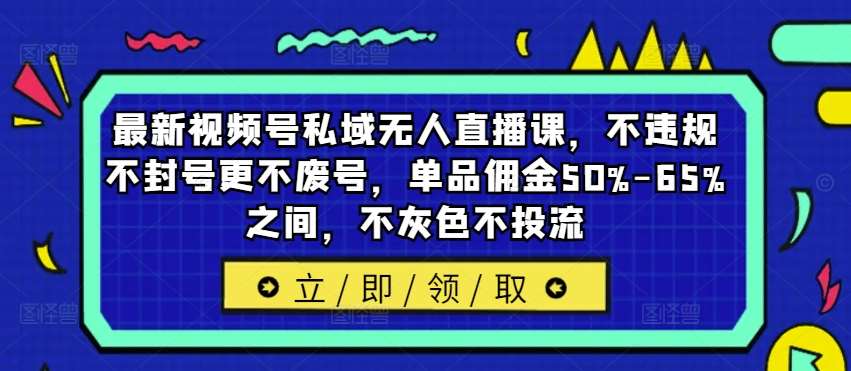 最新视频号私域无人直播课，不违规不封号更不废号，单品佣金50%-65%之间，不灰色不投流网创吧-网创项目资源站-副业项目-创业项目-搞钱项目网创吧