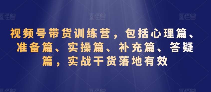 视频号带货训练营，包括心理篇、准备篇、实操篇、补充篇、答疑篇，实战干货落地有效网创吧-网创项目资源站-副业项目-创业项目-搞钱项目网创吧