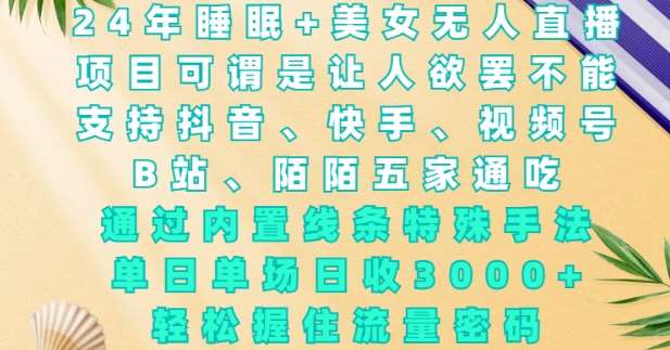 2024年睡眠+美女无人直播，通过内置线条特殊手法，单场日收3k+，轻松握住流量密码【揭秘】网创吧-网创项目资源站-副业项目-创业项目-搞钱项目网创吧