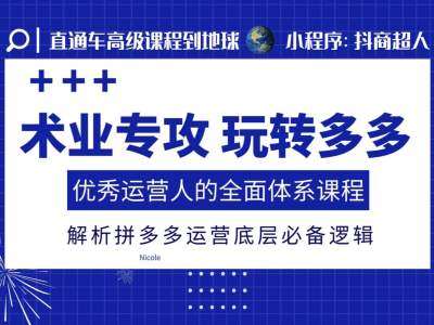 术业专攻玩转多多，优秀运营人的全面体系课程，解析拼多多运营底层必备逻辑网创吧-网创项目资源站-副业项目-创业项目-搞钱项目网创吧