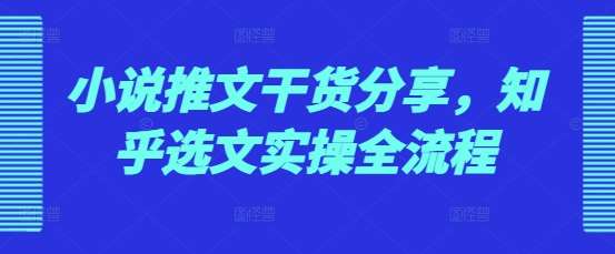 小说推文干货分享，知乎选文实操全流程网创吧-网创项目资源站-副业项目-创业项目-搞钱项目网创吧
