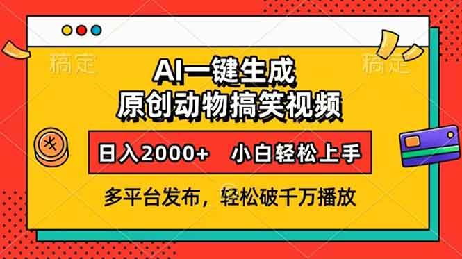 （13855期）AI一键生成动物搞笑视频，多平台发布，轻松破千万播放，日入2000+，小…网创吧-网创项目资源站-副业项目-创业项目-搞钱项目网创吧