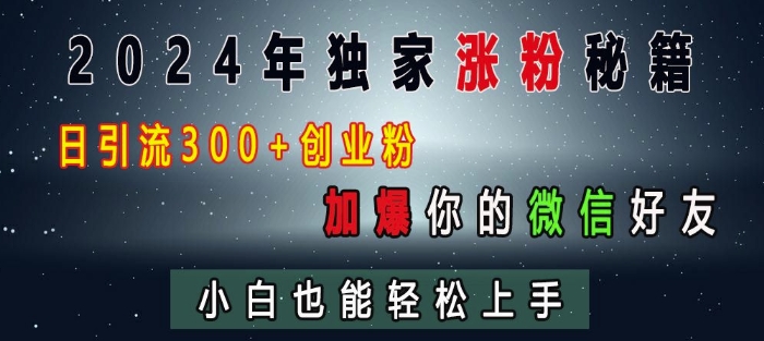 2024年独家涨粉秘籍，日引流300+创业粉，加爆你的微信好友，小白也能轻松上手网创吧-网创项目资源站-副业项目-创业项目-搞钱项目网创吧
