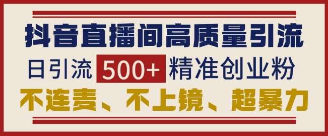 抖音直播间引流创业粉，无需连麦、不用上镜、超暴力，日引流500+高质量精准创业粉网创吧-网创项目资源站-副业项目-创业项目-搞钱项目网创吧