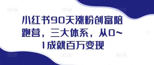 小红书90天涨粉创富陪跑营，​三大体系，从0~1成就百万变现，做小红书的最后一站网创吧-网创项目资源站-副业项目-创业项目-搞钱项目网创吧