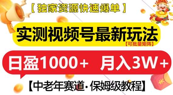 实测视频号最新玩法，中老年赛道，独家资源，月入过W+【揭秘】网创吧-网创项目资源站-副业项目-创业项目-搞钱项目网创吧