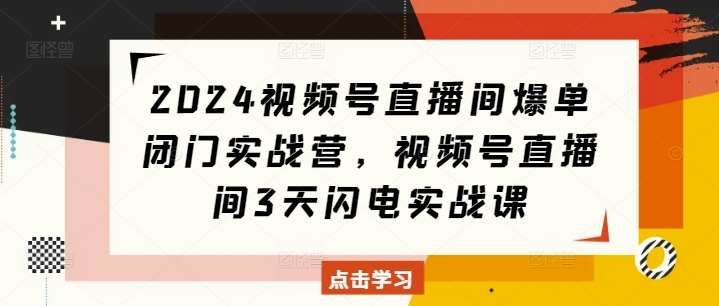 2024视频号直播间爆单闭门实战营，视频号直播间3天闪电实战课网创吧-网创项目资源站-副业项目-创业项目-搞钱项目网创吧