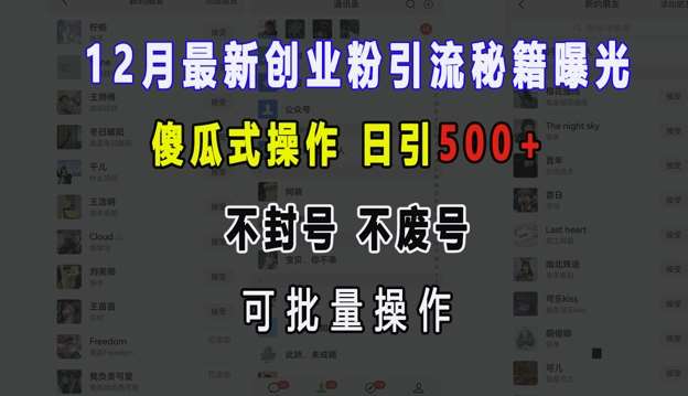 12月最新创业粉引流秘籍曝光 傻瓜式操作 日引500+ 不封号 不废号 可批量操作【揭秘】网创吧-网创项目资源站-副业项目-创业项目-搞钱项目网创吧