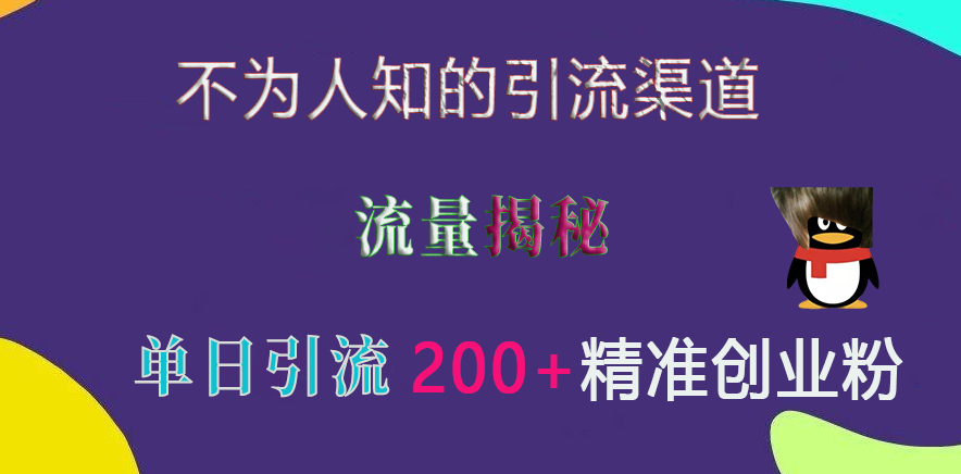 不为人知的引流渠道，流量揭秘，实测单日引流200+精准创业粉网创吧-网创项目资源站-副业项目-创业项目-搞钱项目网创吧