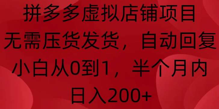 拼多多虚拟店铺项目，无需压货发货，自动回复，小白从0到1，半个月内日入200+【揭秘】网创吧-网创项目资源站-副业项目-创业项目-搞钱项目网创吧