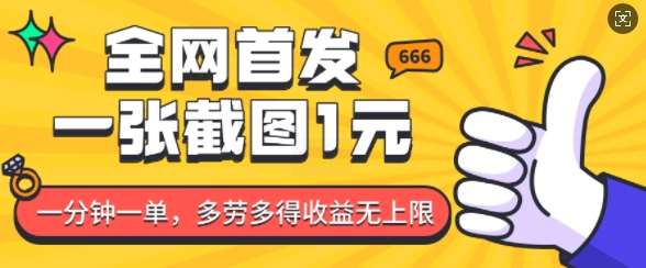 全网首发，一张截图1块钱，一分钟一单，多劳多得，收益无上限网创吧-网创项目资源站-副业项目-创业项目-搞钱项目网创吧