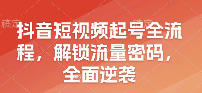 抖音短视频起号全流程，解锁流量密码，全面逆袭网创吧-网创项目资源站-副业项目-创业项目-搞钱项目网创吧