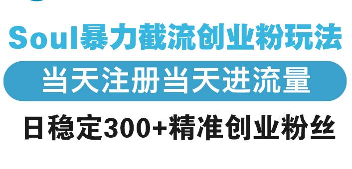 （13935期）Soul暴力截流创业粉玩法，当天注册当天进流量，日稳定300+精准创业粉丝网创吧-网创项目资源站-副业项目-创业项目-搞钱项目网创吧