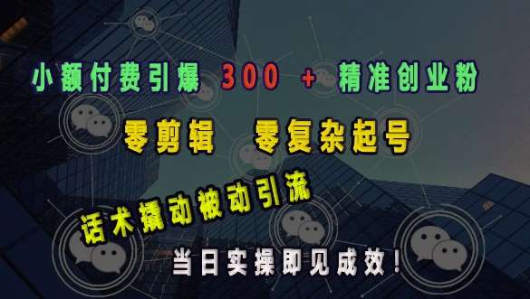 小额付费引爆 300 + 精准创业粉，零剪辑、零复杂起号，话术撬动被动引流，当日实操即见成效网创吧-网创项目资源站-副业项目-创业项目-搞钱项目网创吧